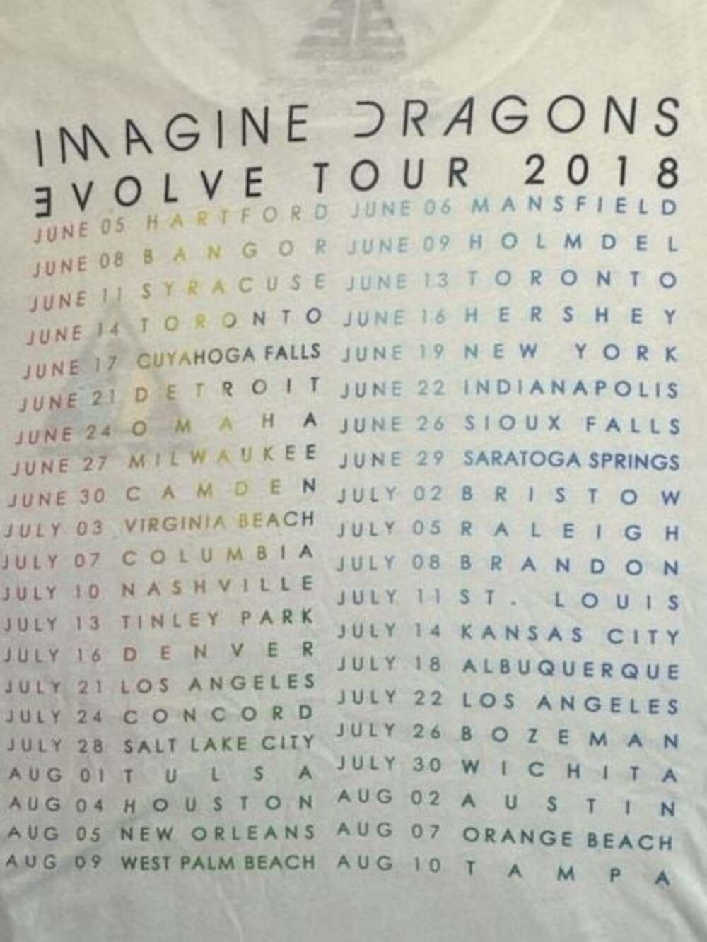 Imagine Dragons Evolve Tour 2018 White Graphic T-Shirt Medium
